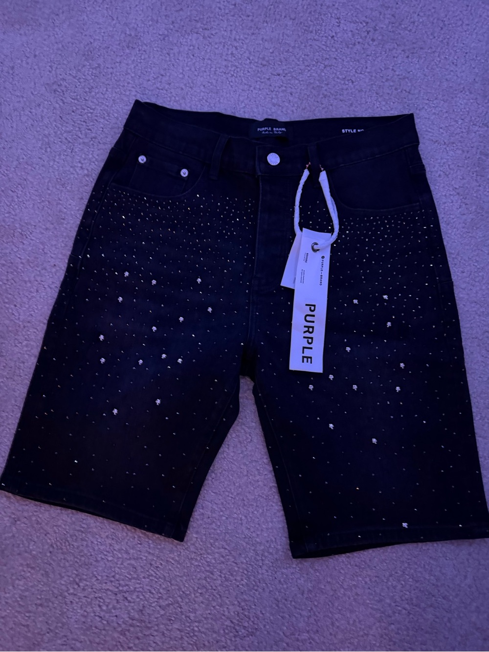 Purple Brand Black Men's Skinny Embellished Jeans Shorts